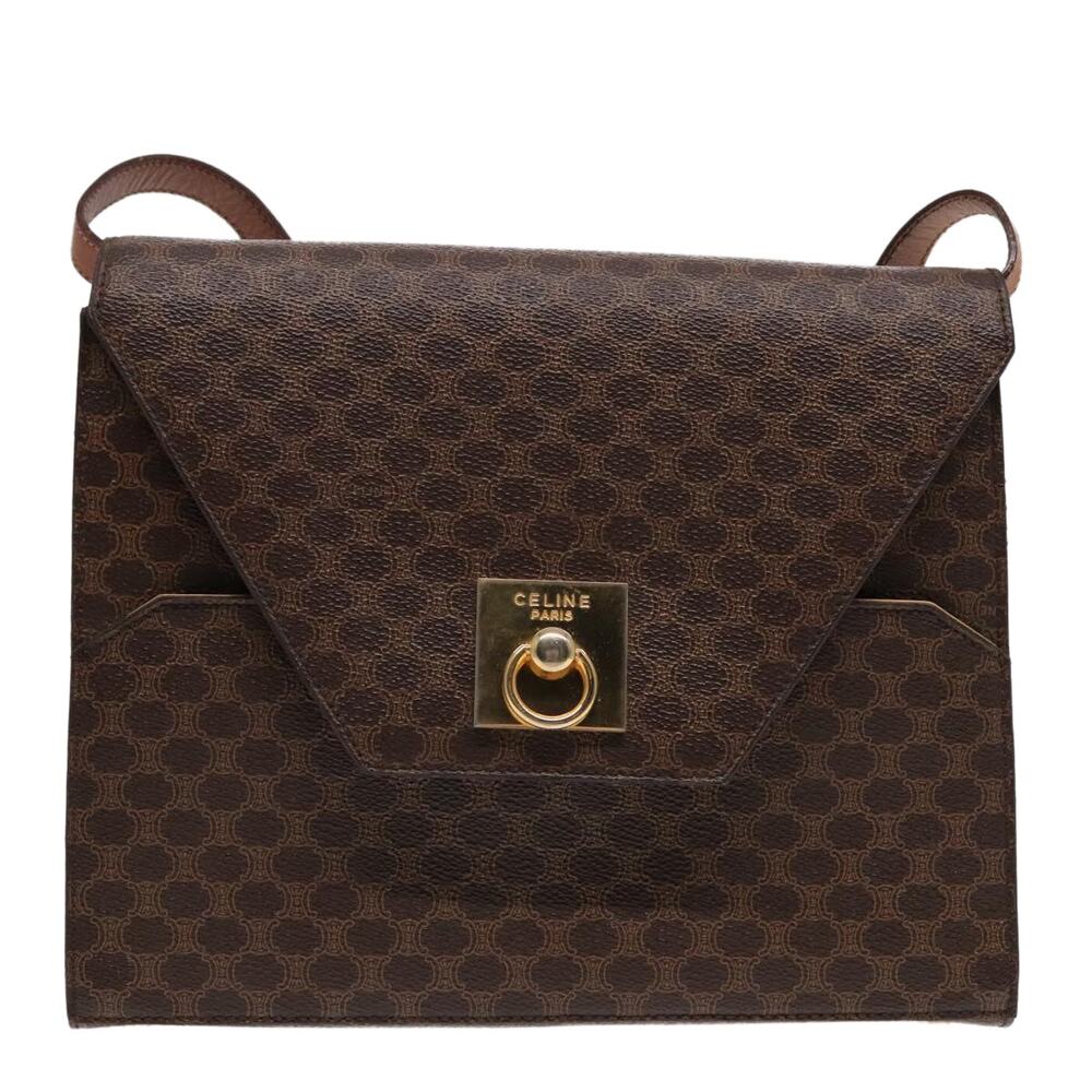 CELINE Macadam Canvas Shoulder Bag Pvc Leather Brown Gold - Picture 2 of 13